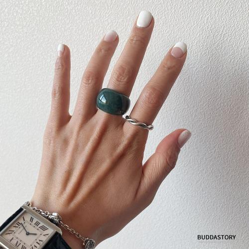 천연석 마노 도톰 볼륨 와이드 옥 가락지 원석 옥반지
