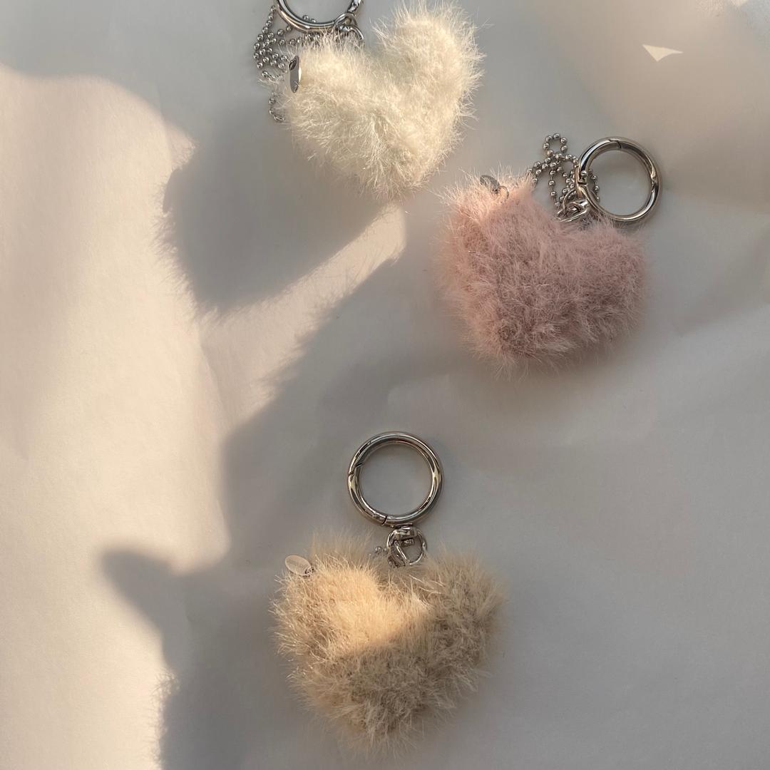 heart fluffy keyring
