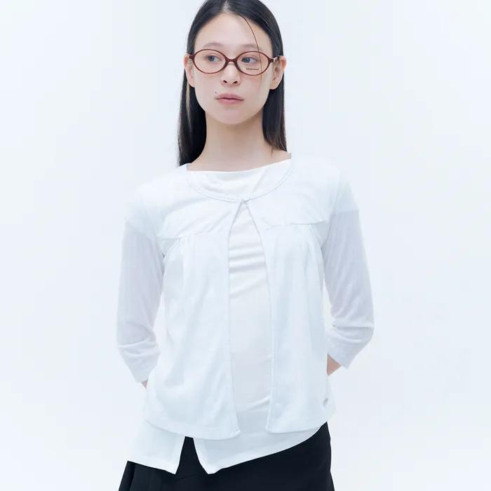 Button shirring summer cardigan WHITE