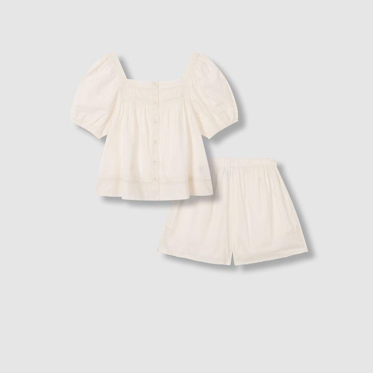 [SET] 여 아일렛 반팔 파자마 셔츠, 3부 파자마 팬츠