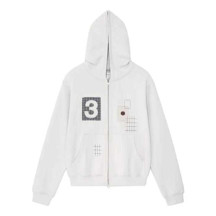 TCM 3 stitch hooded zip-up (grey beige)