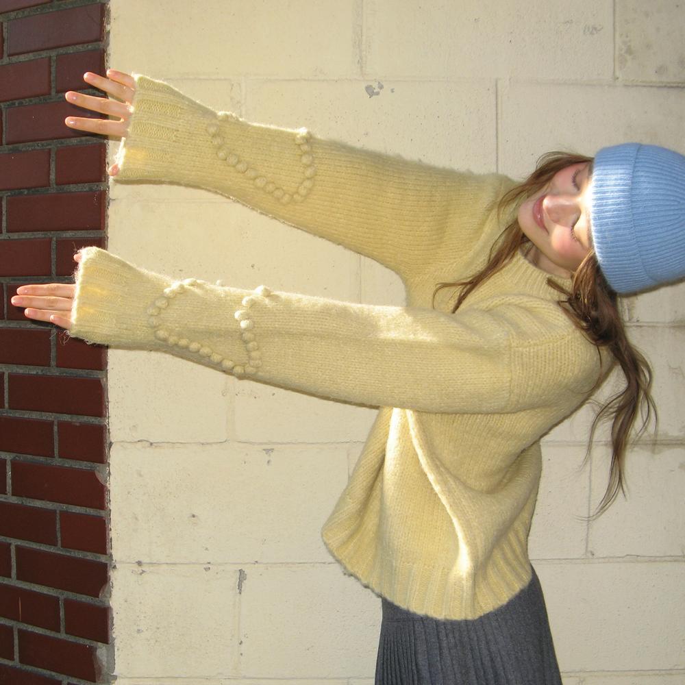 HANDMADE HEART SLEEVE POINT PULLOVER KNIT CREAM YELLOW