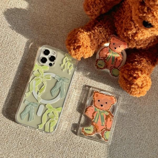 [Slim MagSafe]Ribbon Bear & Leather CardPocket Set