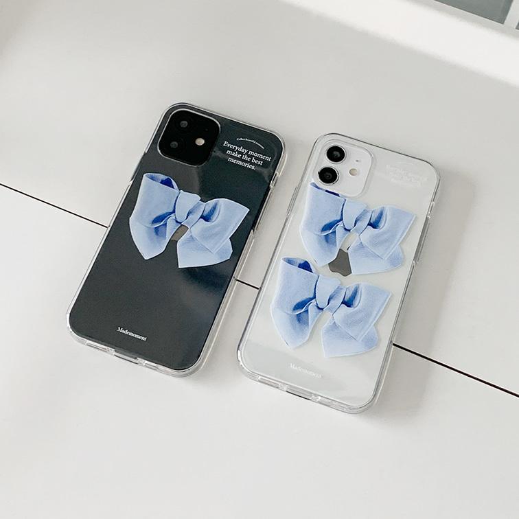 로맨틱 블루리본 디자인 [클리어 폰케이스]아이폰케이스 아이폰 11 12 12미니 13 13미니 엑스 프로 맥스 se2 케이스 핸드폰 갤럭시 커플 곰돌이 젤리 투명 변색 없는 투명하드