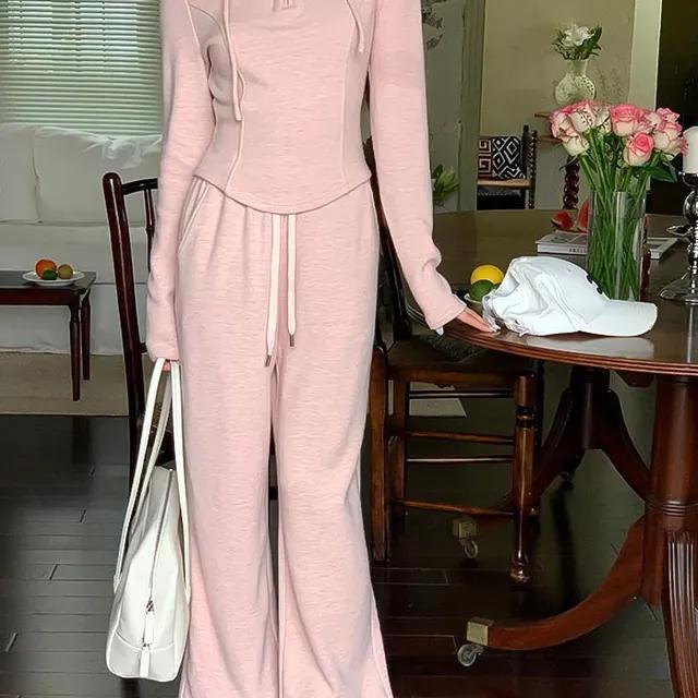 [끌앤끌] 후드탑 캐주얼 와이드 팬츠 트렌디 투피스 세트