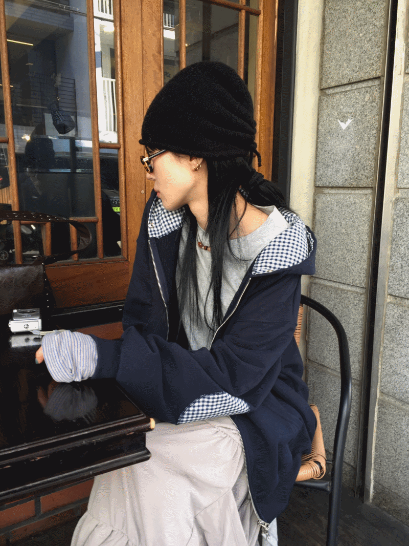 깅엄 패치 후드집업