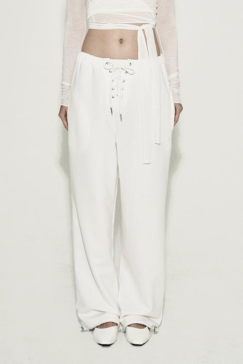 EYELET WIDE SWEATPANTS WHITE