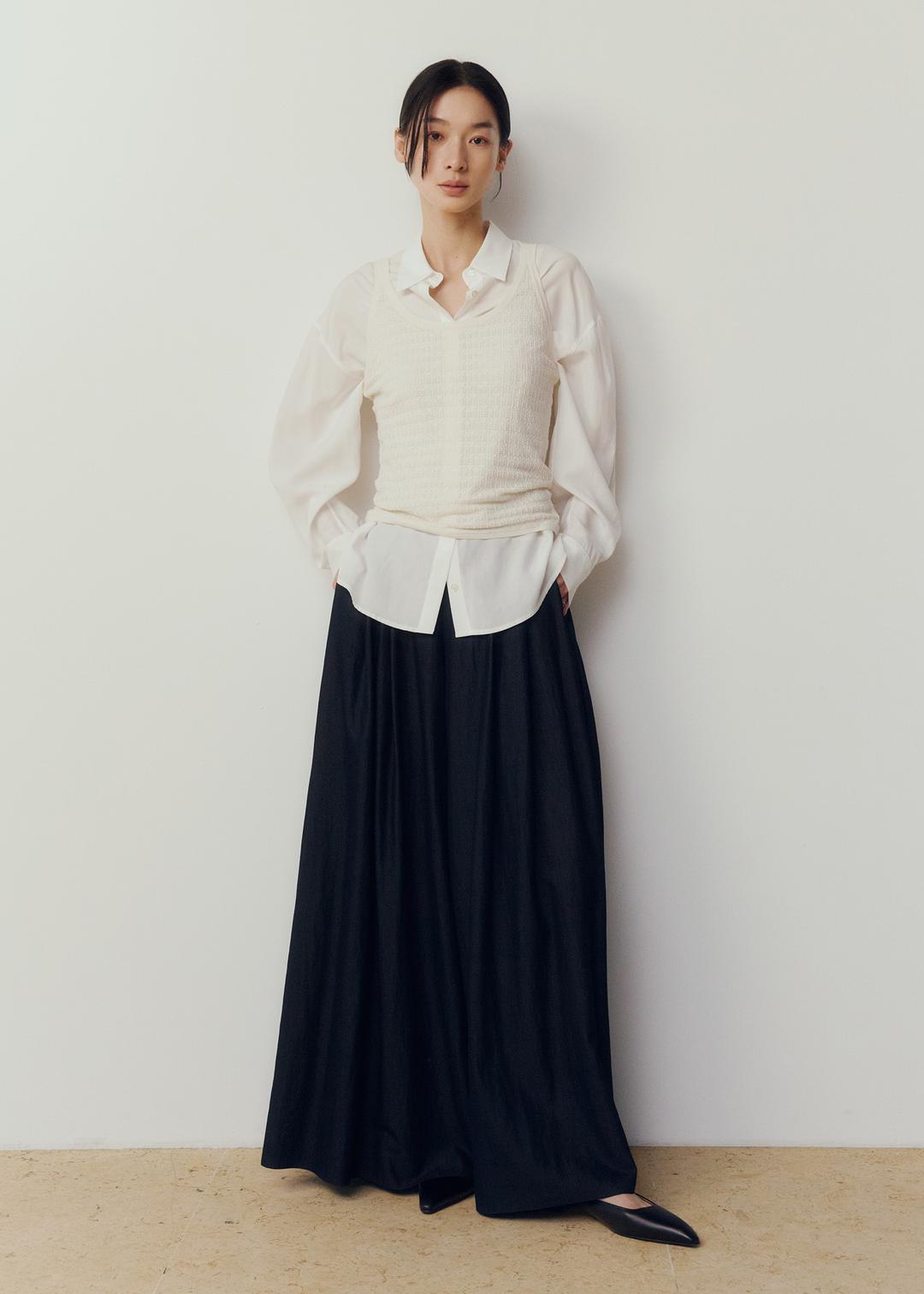 바인 와이드 플리츠 팬츠