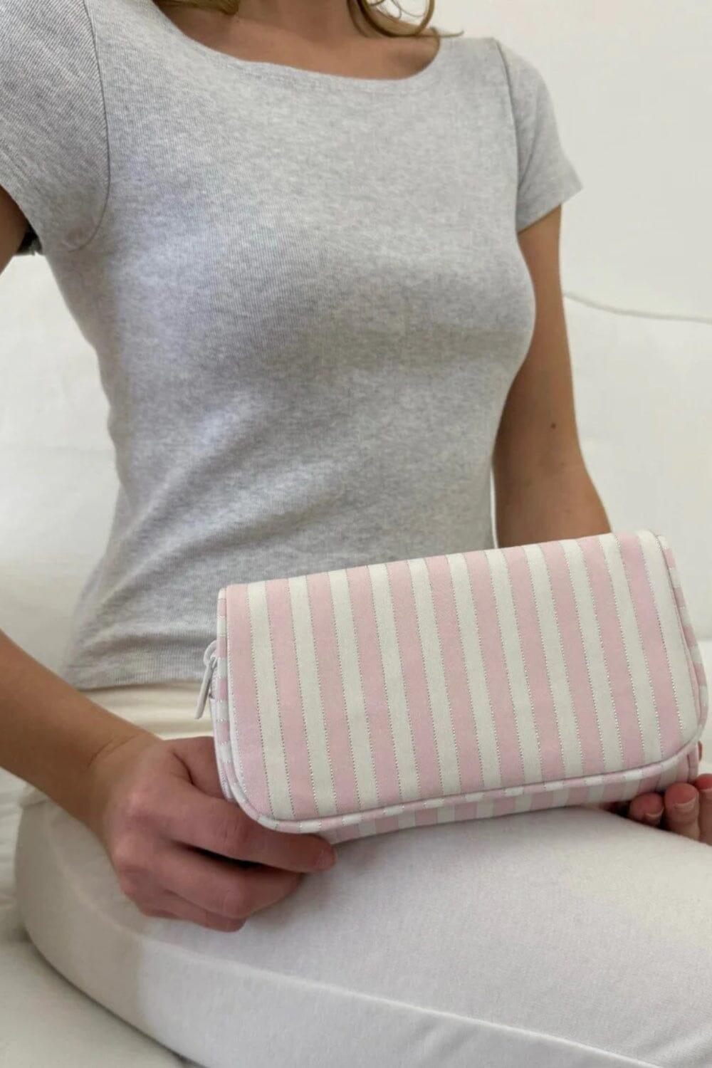 Stripes Makeup Bag - Pastel Stripes With Shiny Silver Stripes
