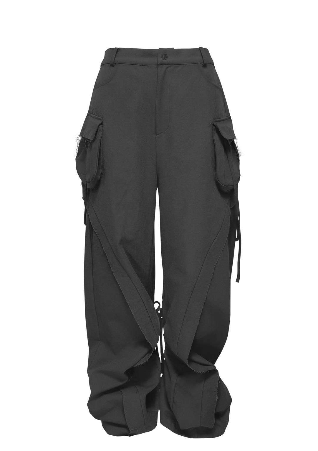 CUT OUT STRING CAGO PANTS . BLACK