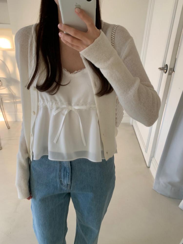 [르라니] 소피 리본 블라우스 뷔스티에 레이어드 레이스 봄 나시 (2color)