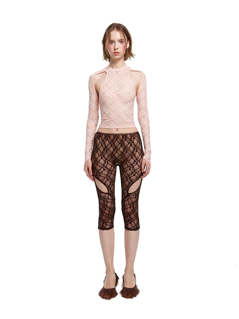 Lace cut-out leggings (brown)