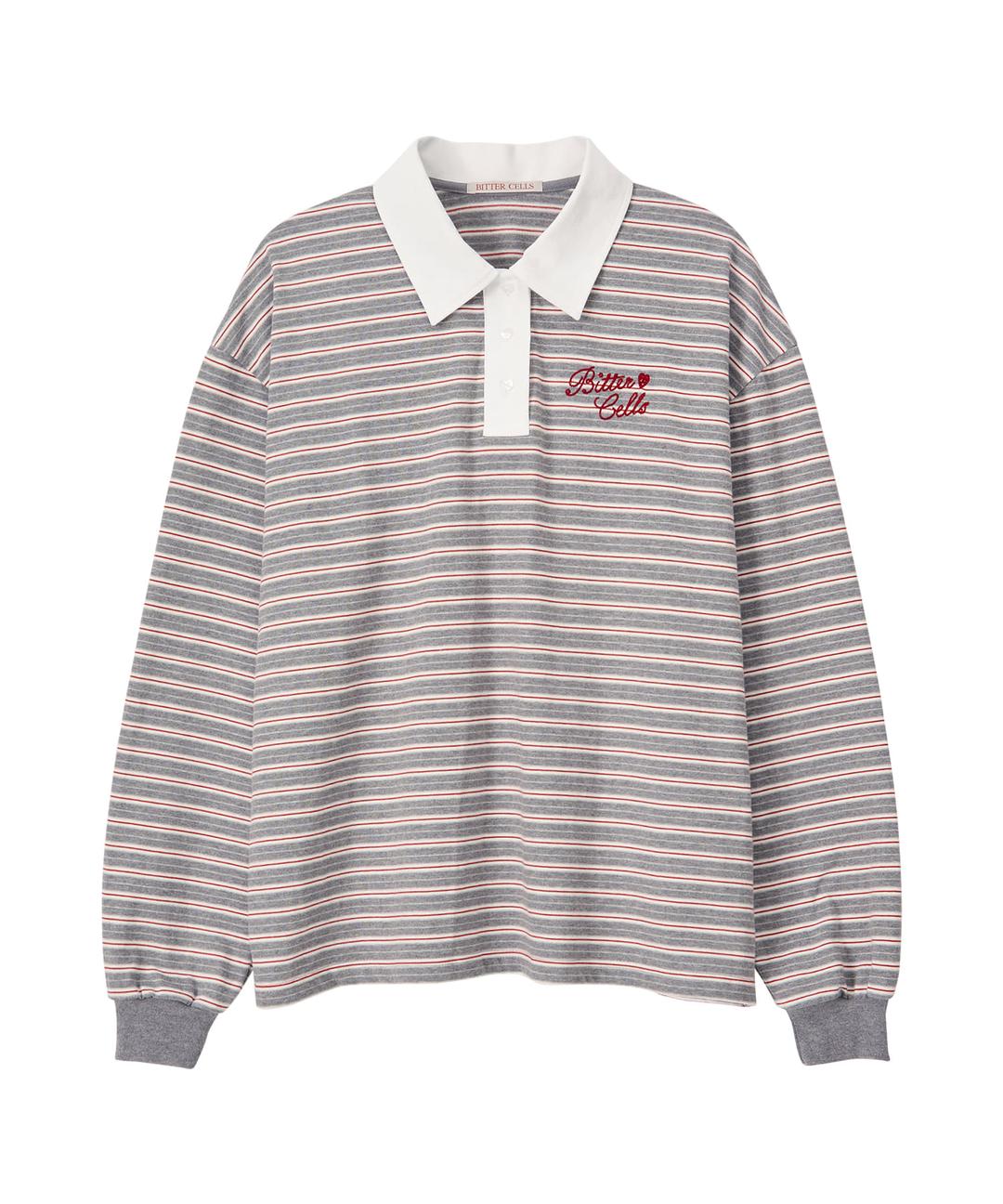 Gemini Stripe Collar Tee-Grey
