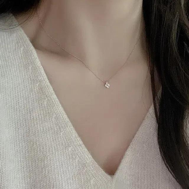 실버925 미니 플라워 큐빅 목걸이 (실버, 로즈골드)