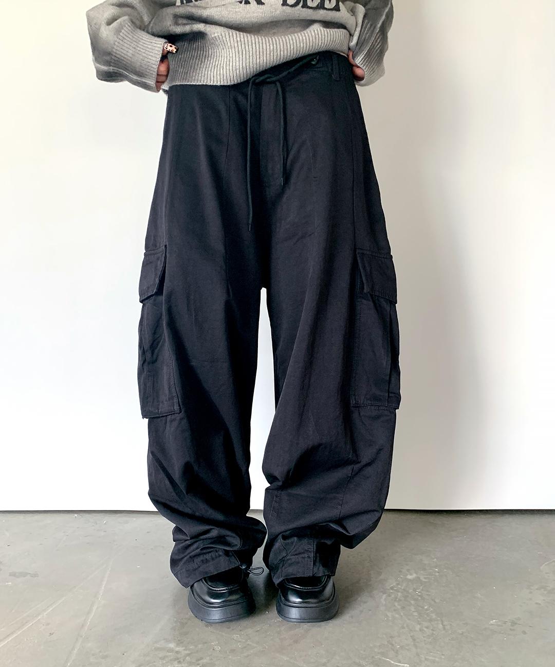 리스훅 [트렌디/인기💙]러쉬드 카고 와이드 스트링 조거 팬츠