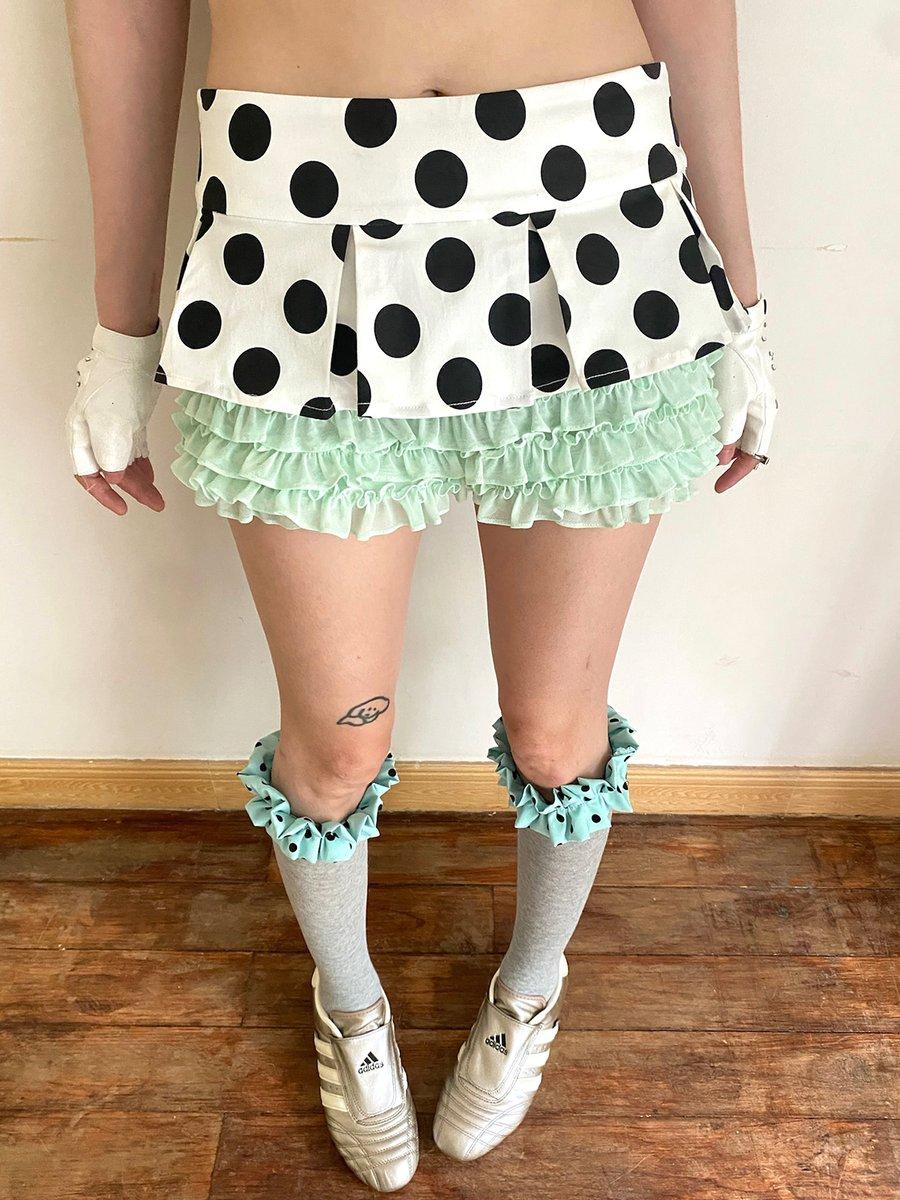 Polka dot layered-look stretchy lace pants