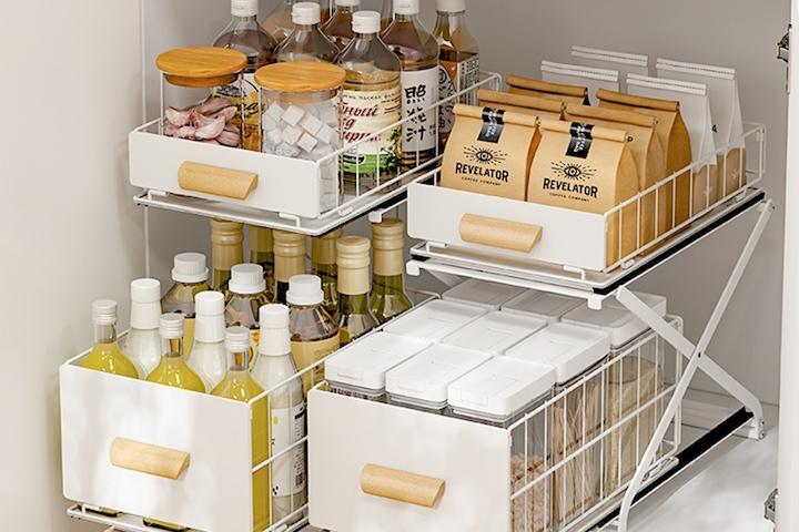 식탁정리함 싱크대서랍 좁은주방 양념통 정리 다용도하부장정리대 STR-2-M1S2WH