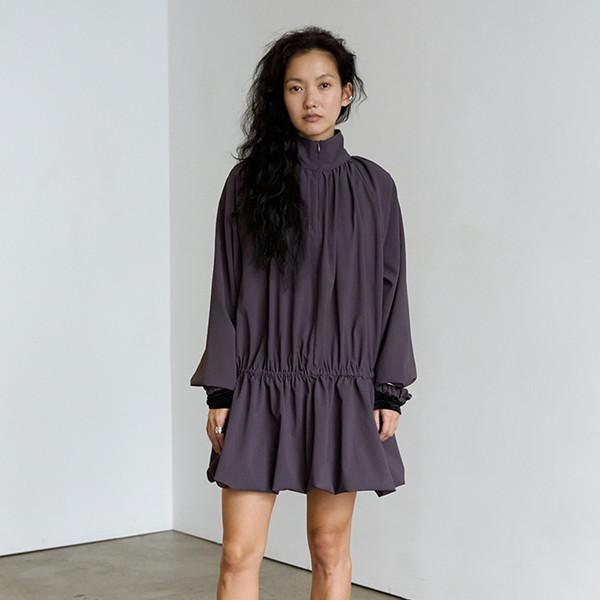 벌룬 디테일 롱 집업 블라우스 "PURPLE GRAY"