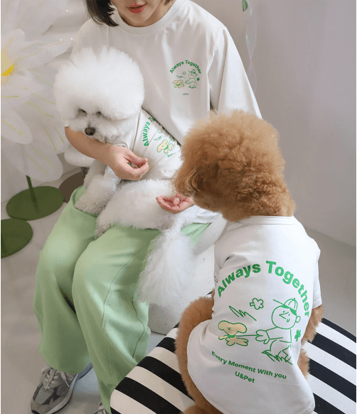 코튼볼스튜디오 코튼볼 투게더 티셔츠 강아지 커플 견주옷 남녀공용 개플룩 나들이룩 대형견옷 M - 7XL