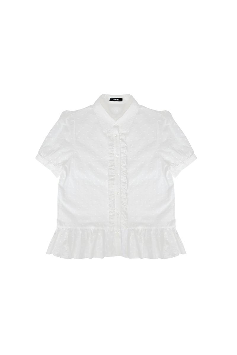[리퍼브 60%]Ruffle Short Sleeve Blouses (flower embroidery)