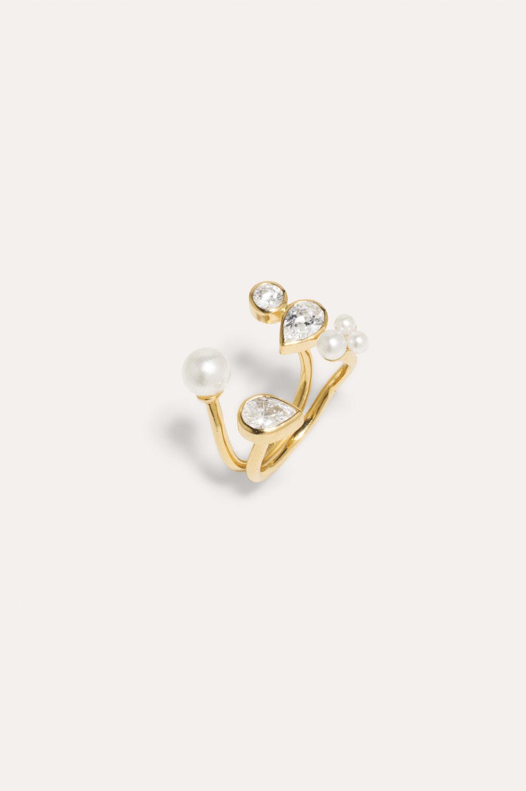Chasing Shadows - Pearl and Zirconia Recycled Gold Vermeil Ring