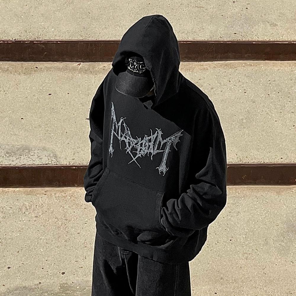 왕오버 MayheM 피그먼트 빈티지 후드티 1C 블랙 남자 여자 공용 스트릿 빅사이즈