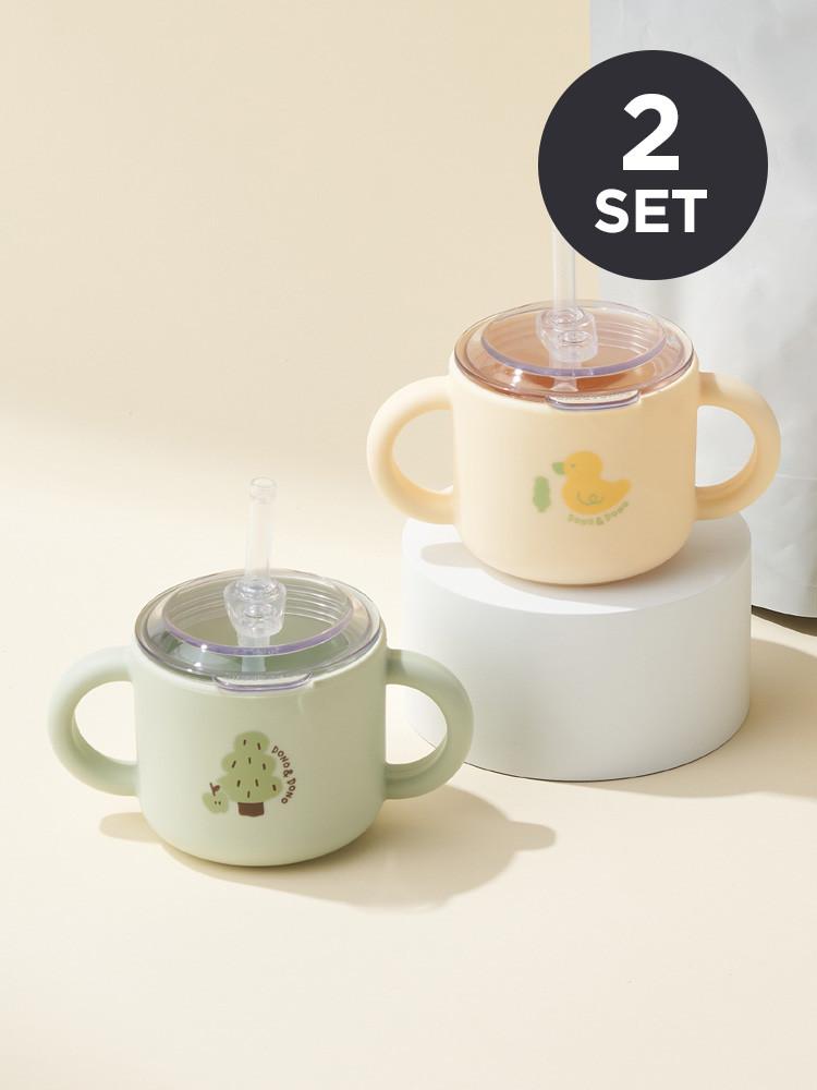 도노도노 맘마존 완전밀폐 실리콘 아기 빨대컵 1+1 덕키 옐로우