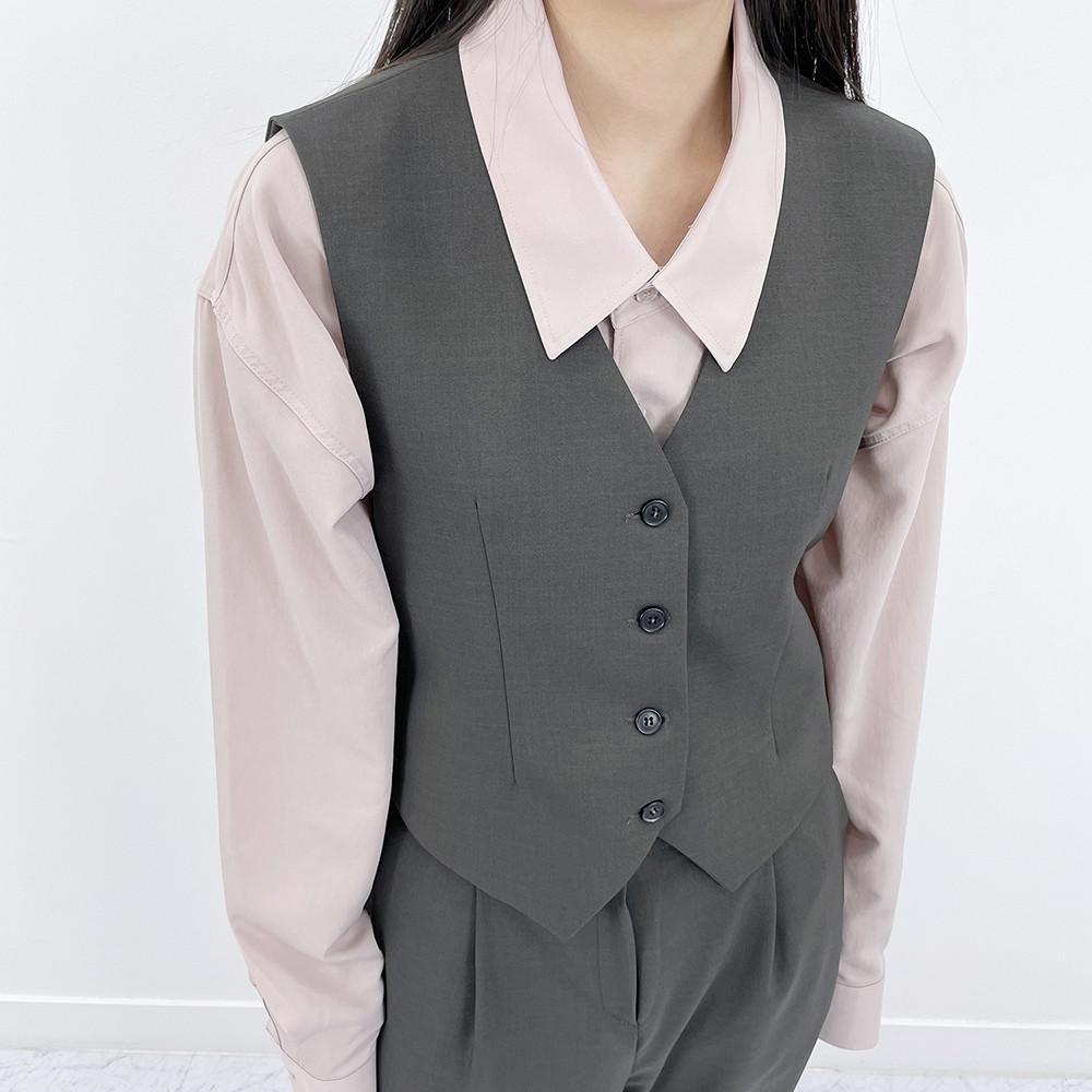 여성 봄 가을 결혼식 하객 정장 브이넥 셋업 조끼 베스트