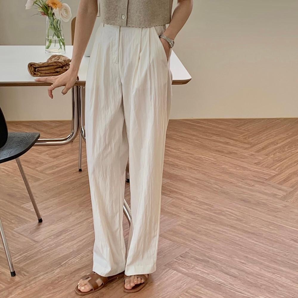 미엘 크래쉬 바스락 핀턱 팬츠 슬랙스 (3col)