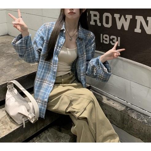 와이드 밀릭 여성 루즈핏 빈티지 긴팔 체크 셔츠 - 블라우스/셔츠 | 쿠팡