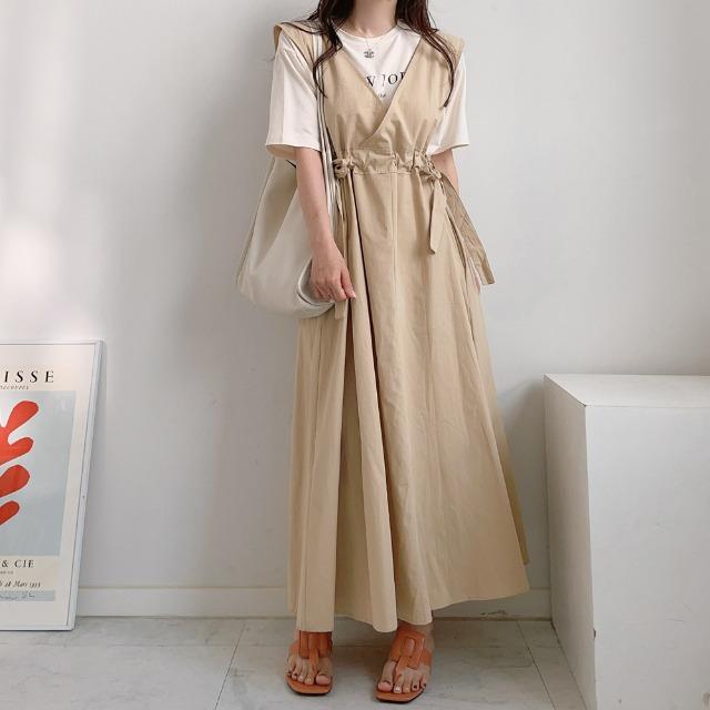 💖빅사이즈💖[당일발송/체형커버/날씬핏] 페미닌한 무드의 휴가룩 스트링 롱 원피스  N-0576