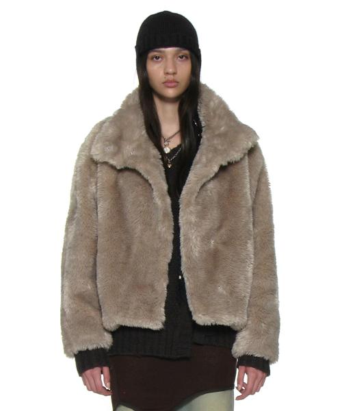 코쿤 하이넥 퍼 자켓_더스티 베이지