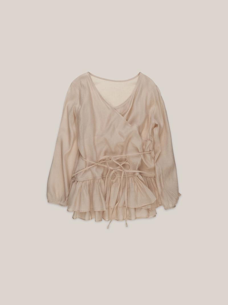 Ouro - (*4/4 순차 출고) FRILL BLOUSE SET-UP  [ BEIGE ]
