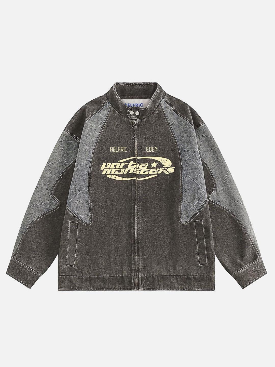 Aelfric Eden Letter Patchwork Washed Jacket - Gray / S