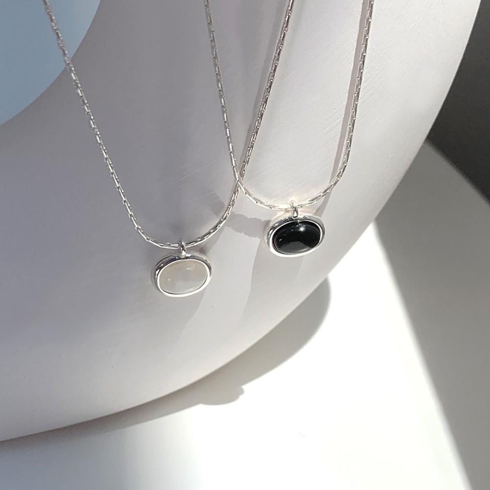 마티크 문스톤 오닉스 원석  타원 팬던트 실버 목걸이 / 2타입