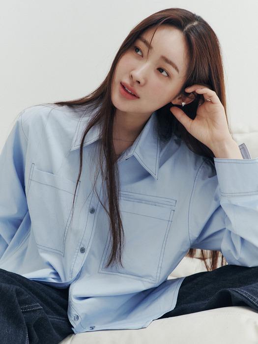 [23FW] 스티치 포켓 오버핏 셔츠_BLUE
