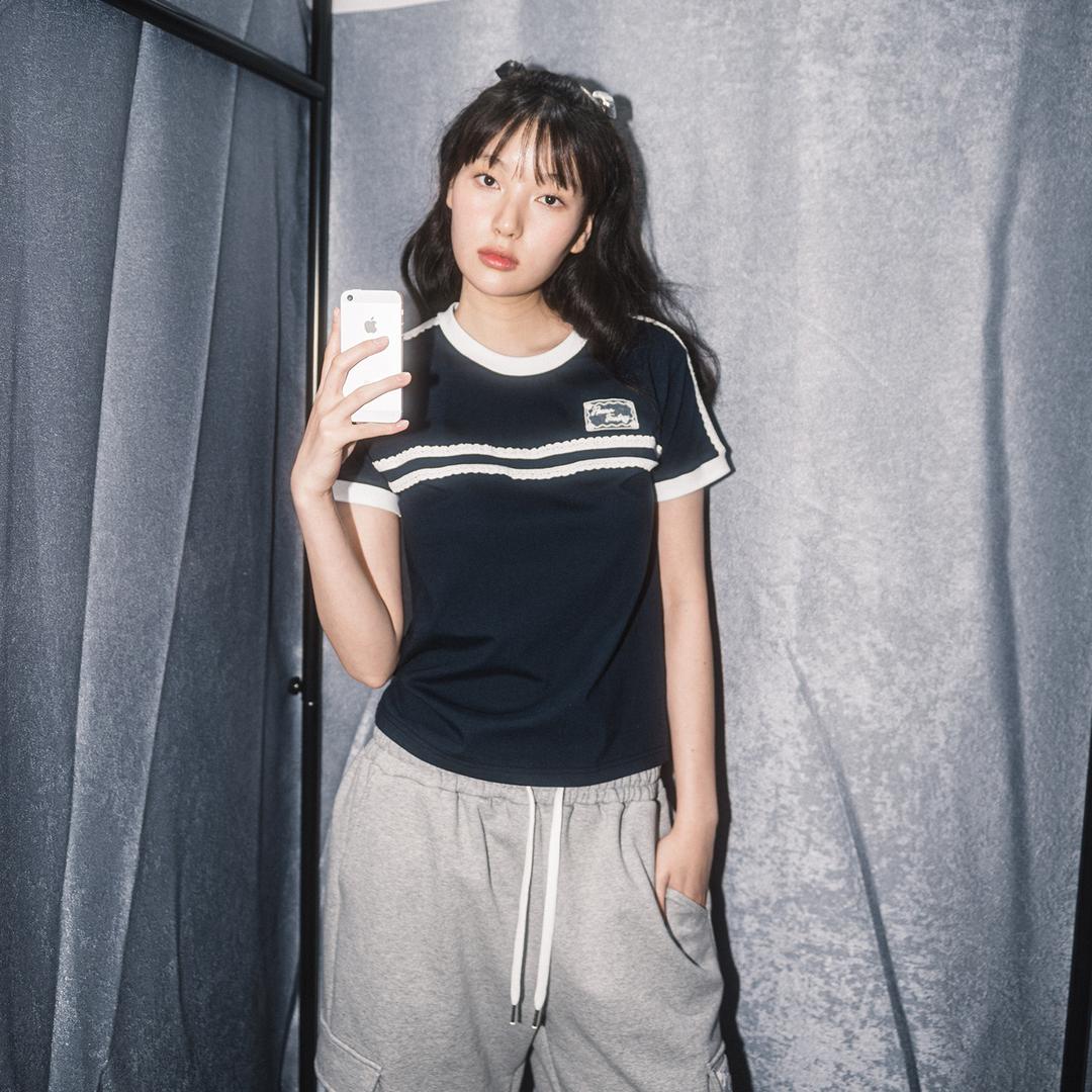 DOUBLE LACE S/S TEE(NAVY)