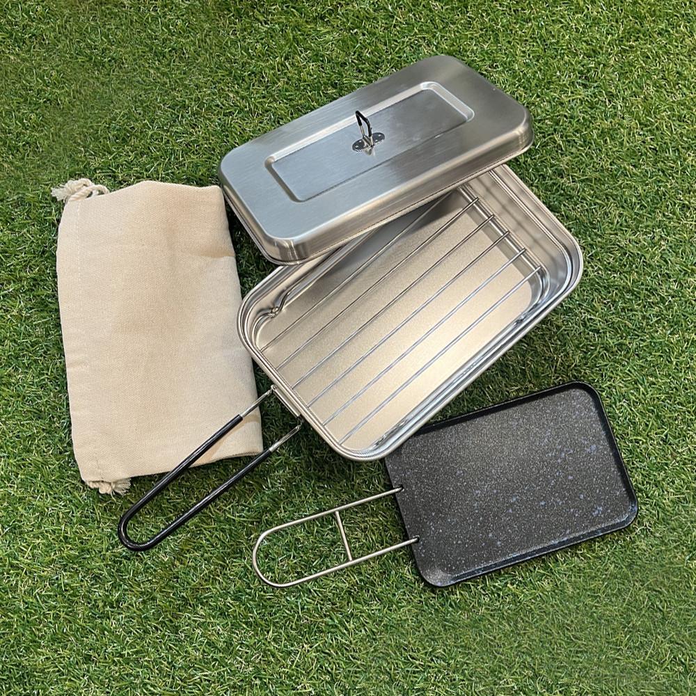 탑앤탑 스텐 반합 + 미니 사각팬 세트 백패킹 캠핑 솔캠 찜망세트 미군 군용