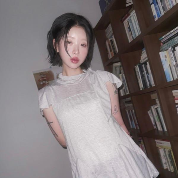 (3color) 숄더 스카프 언밸런스 플레어 반팔티