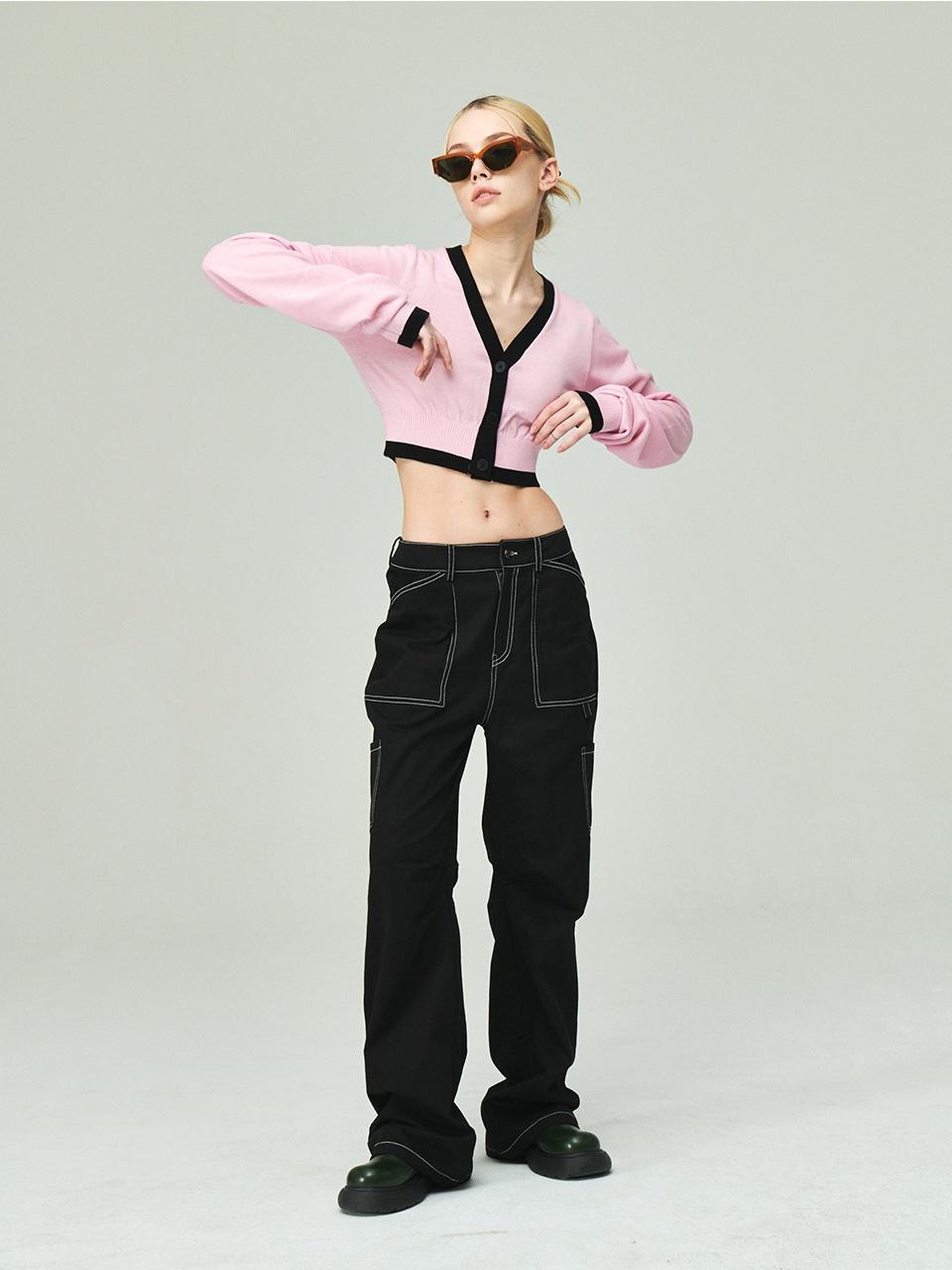 로우라이즈 배기 카고 팬츠 Semi rowrise wide cargo pants_Black