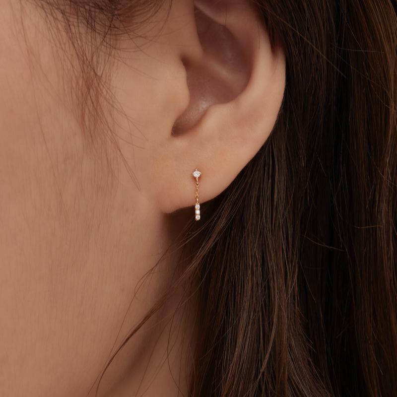 14K 화이트 미니 드롭 위아몬즈 귀걸이