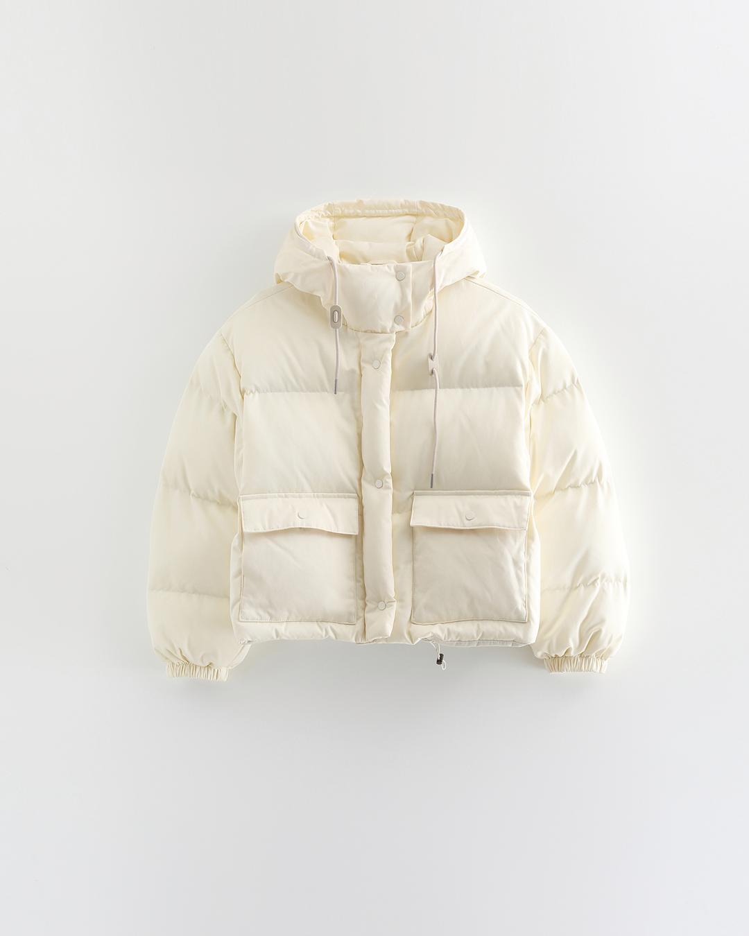 String Hoodie Crop Padding_Cream