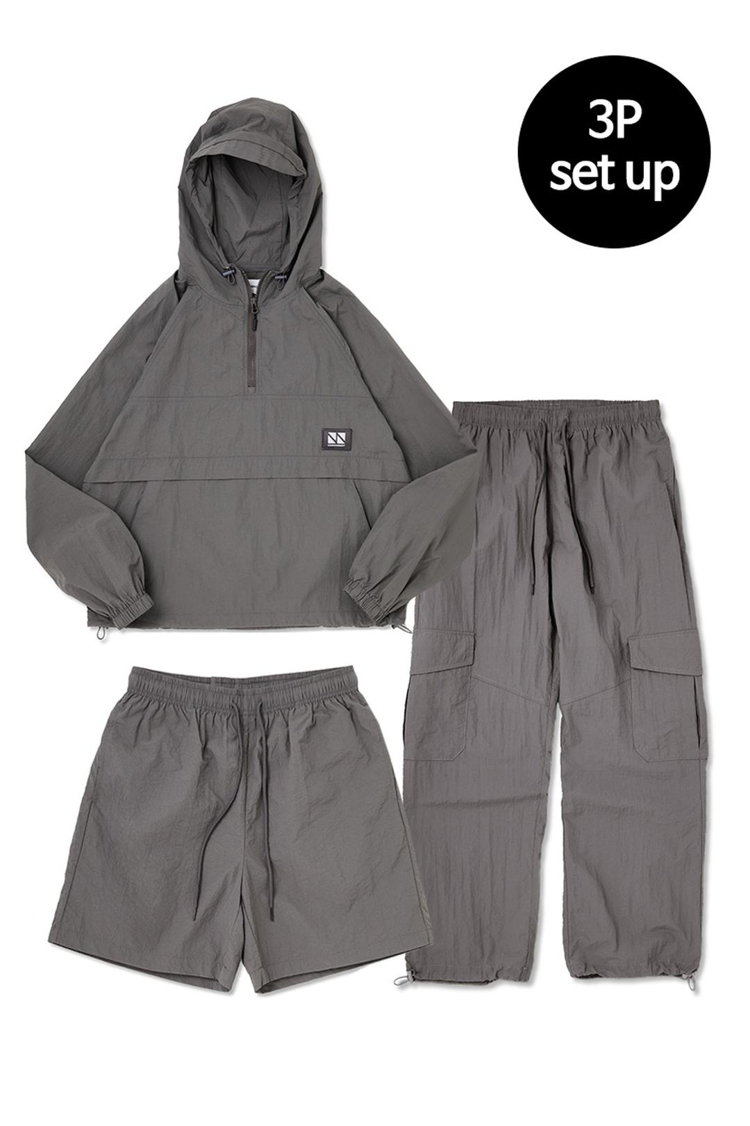 Hood Anorak 3-Piece Full Set Up (Charcoal) CSOs-003 [Unisex]