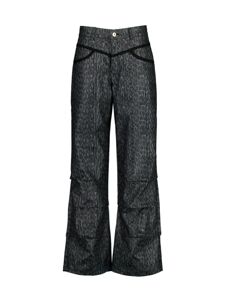 PYTHON LACE  PANTS / CHARCOAL