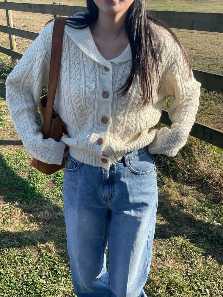 gro cara CD [ 세일러 카라 꽈배기 니트 가디건 ] (제제마켓)