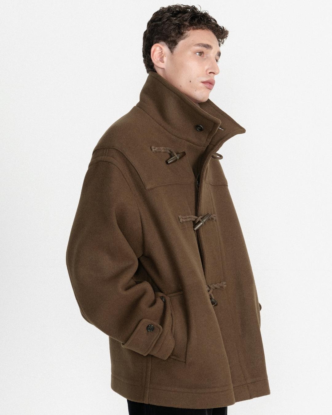 (11/7 예약배송) Pure Wool Stand Collar Duffle Coat, Brown