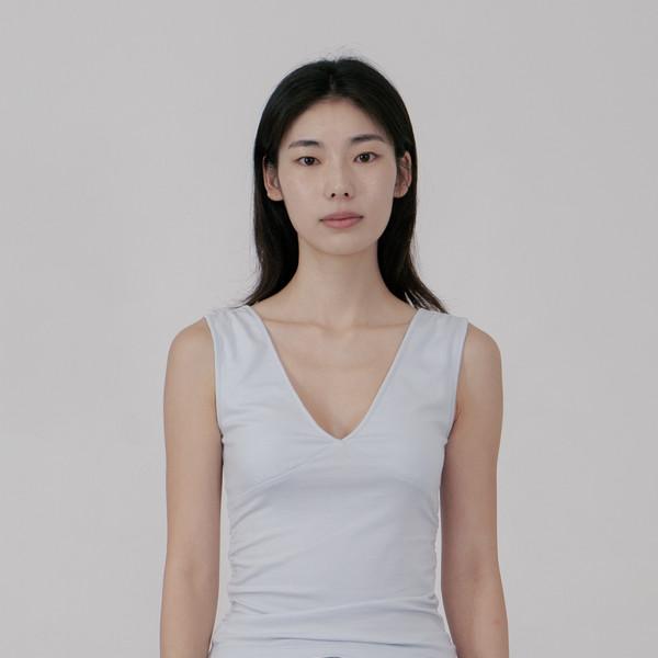 V-Neck Shirring Sleeveless (Light Blue)