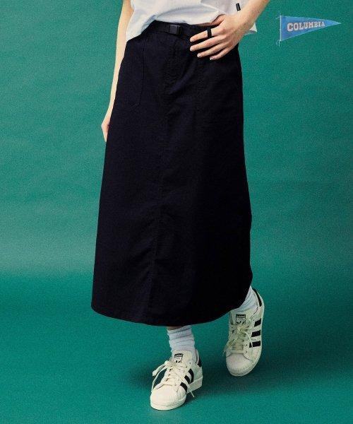 MIL-LABEL BELTED COTTON LONG SKIRT 크라운네이비