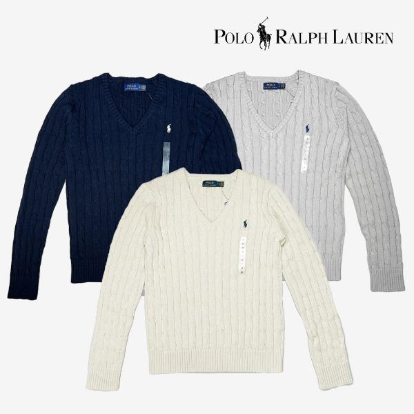 폴로 랄프로렌 여성 브이넥 꽈배기 니트