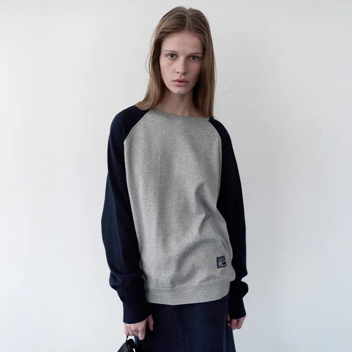 All-Day Cotton Raglan Knit - Melange Grey/Navy
